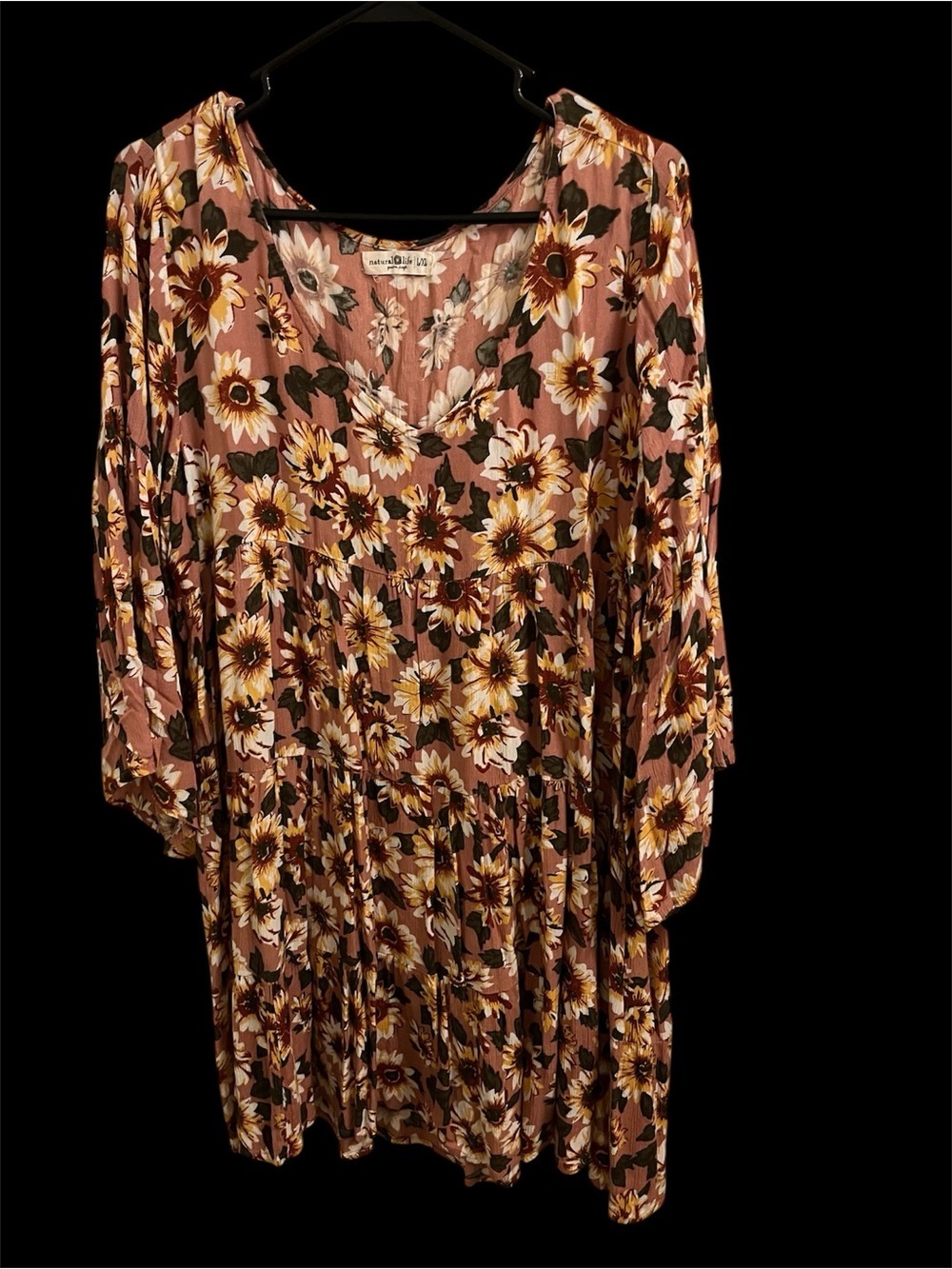 NATURAL LIFE Mauve Floral Tiered V-Neck Long Sleeve Dress